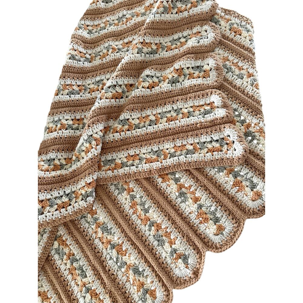 Vintage Crochet Blanket neutral indie throw home decor hippie 1970s gift bedroom